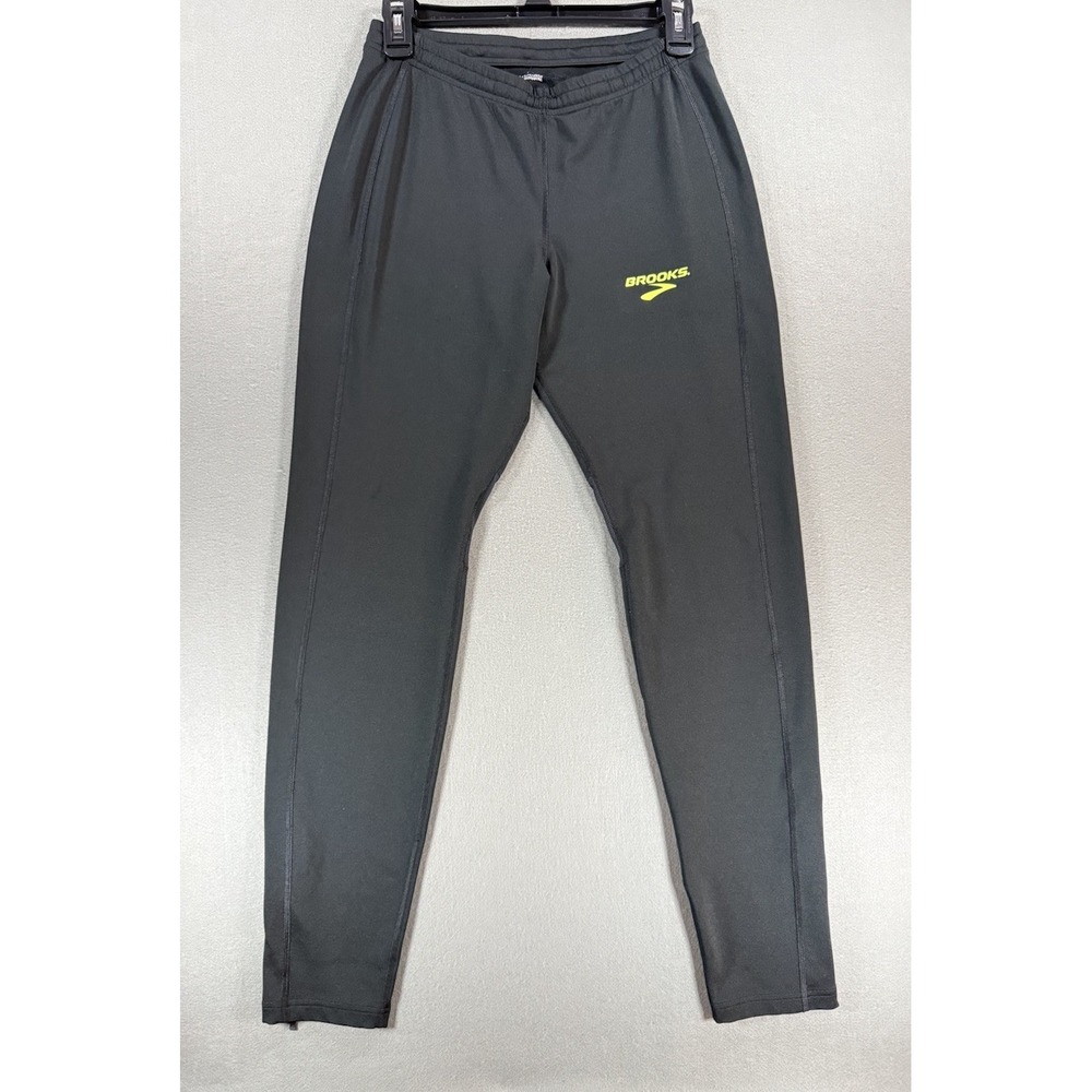 Size L - Brooks Running Elite Tight Pants Black/ Yellow Mens